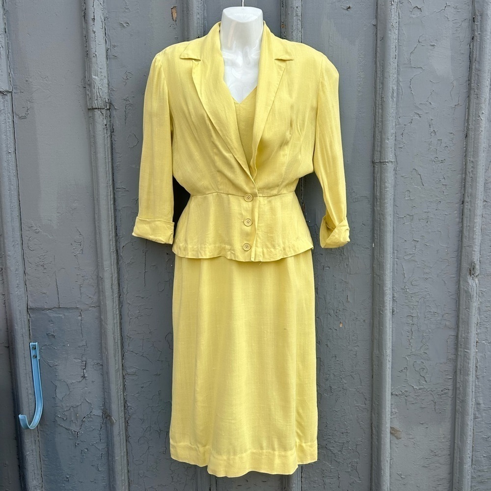 Jonelle 1950's Yellow Dress & jacket set, size vintage "12" (modern 6),